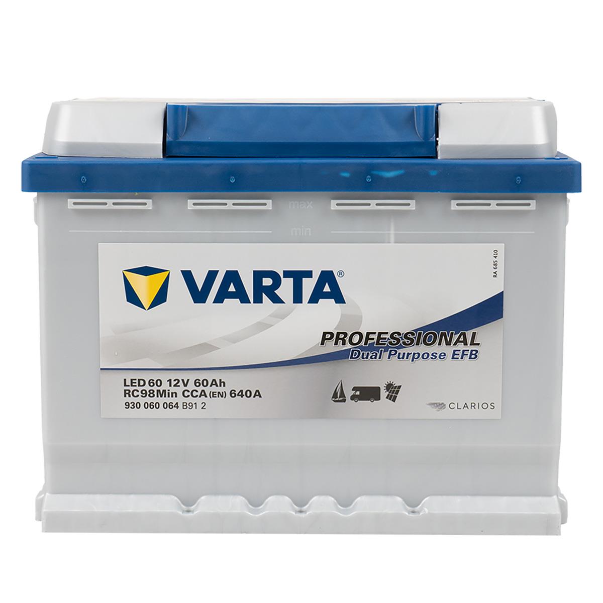 Varta LED60 Professional EFB 12V 60Ah 680A EFB 930 060 068, Versorgungsbatterie, Caravan, Batterien für