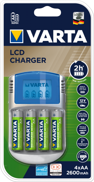 Varta Ladegerät LCD Charger inkl. 4xAA 2600mAh & 12V adapter & USB Kabel