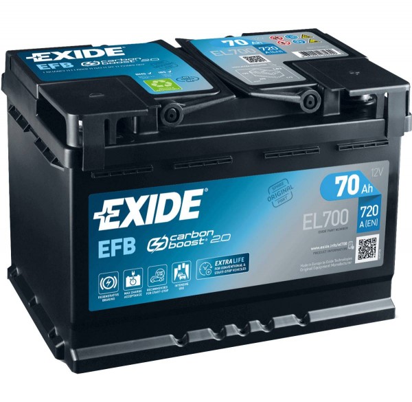 Q-Batteries Start-Stop EFB Autobatterie EFB70 12V 70Ah 600A, Starterbatterie, Boot, Batterien für