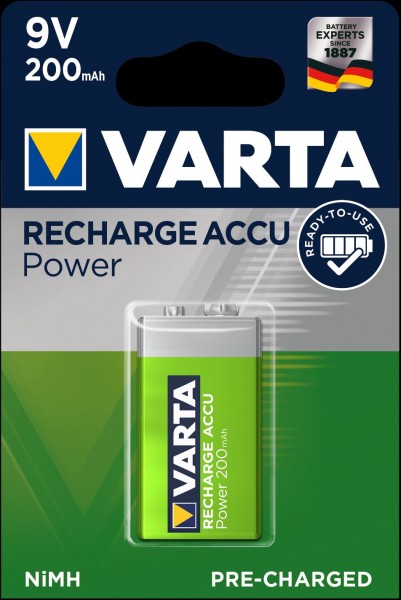 Varta Akku Recharge Accu Power 9V Block NiMH 200mAh (1er Blister)