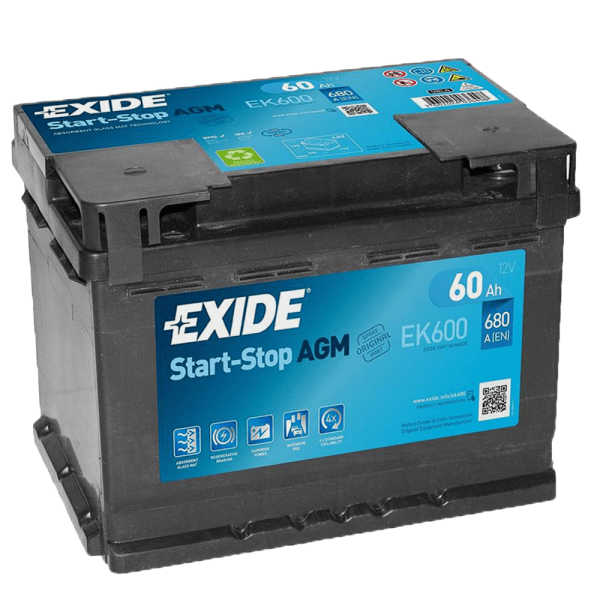 Exide EK600 Start-Stop AGM 12V 60Ah 680A Autobatterie, Starterbatterie, Boot, Batterien für