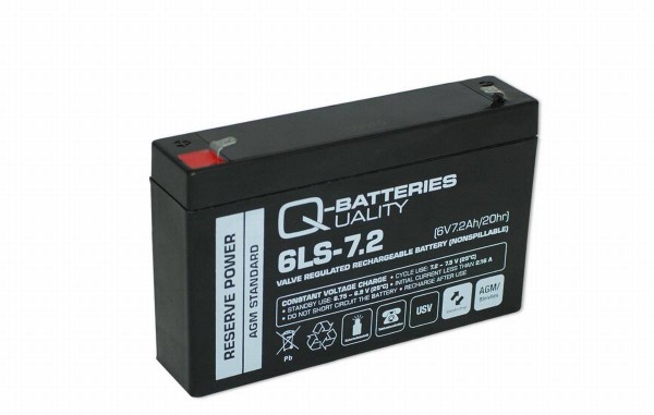 Q-Batteries 6LS-7.2 6V 7,2Ah Blei-Vlies Akku / AGM VRLA