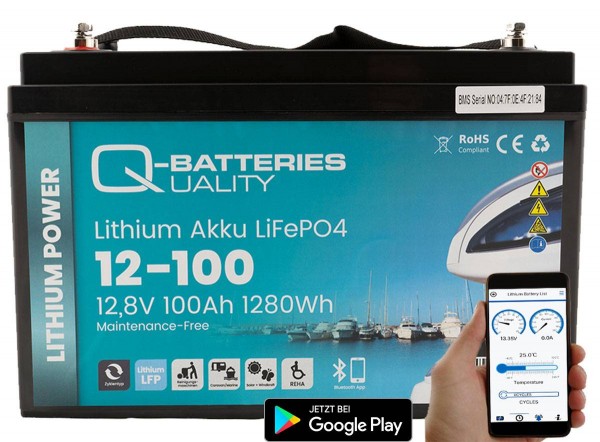Q-Batteries Lithium Akku 12-100 12,8V 100Ah 1280Wh LiFePO4 Lithium-Eisenphosphat