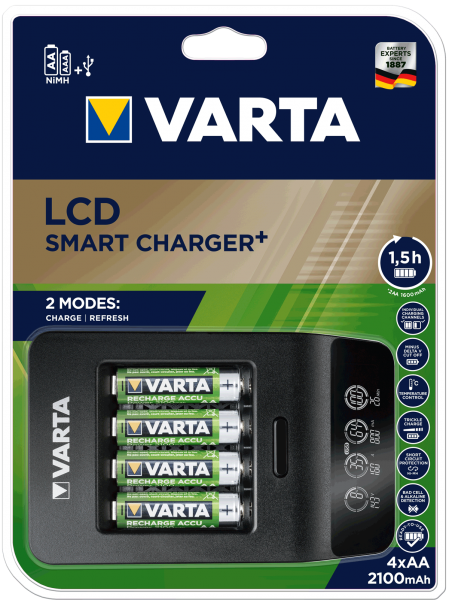 Varta Ladegerät 2100mAh LCD Smart Charger inkl. 4x AA 56706 2100mAh