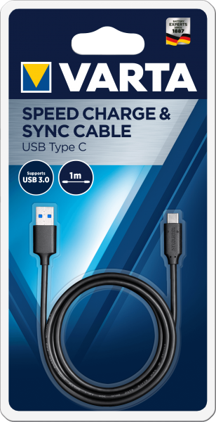 Varta Speed Charge & Sync USB Kabel mit USB Typ C Adapter 1m