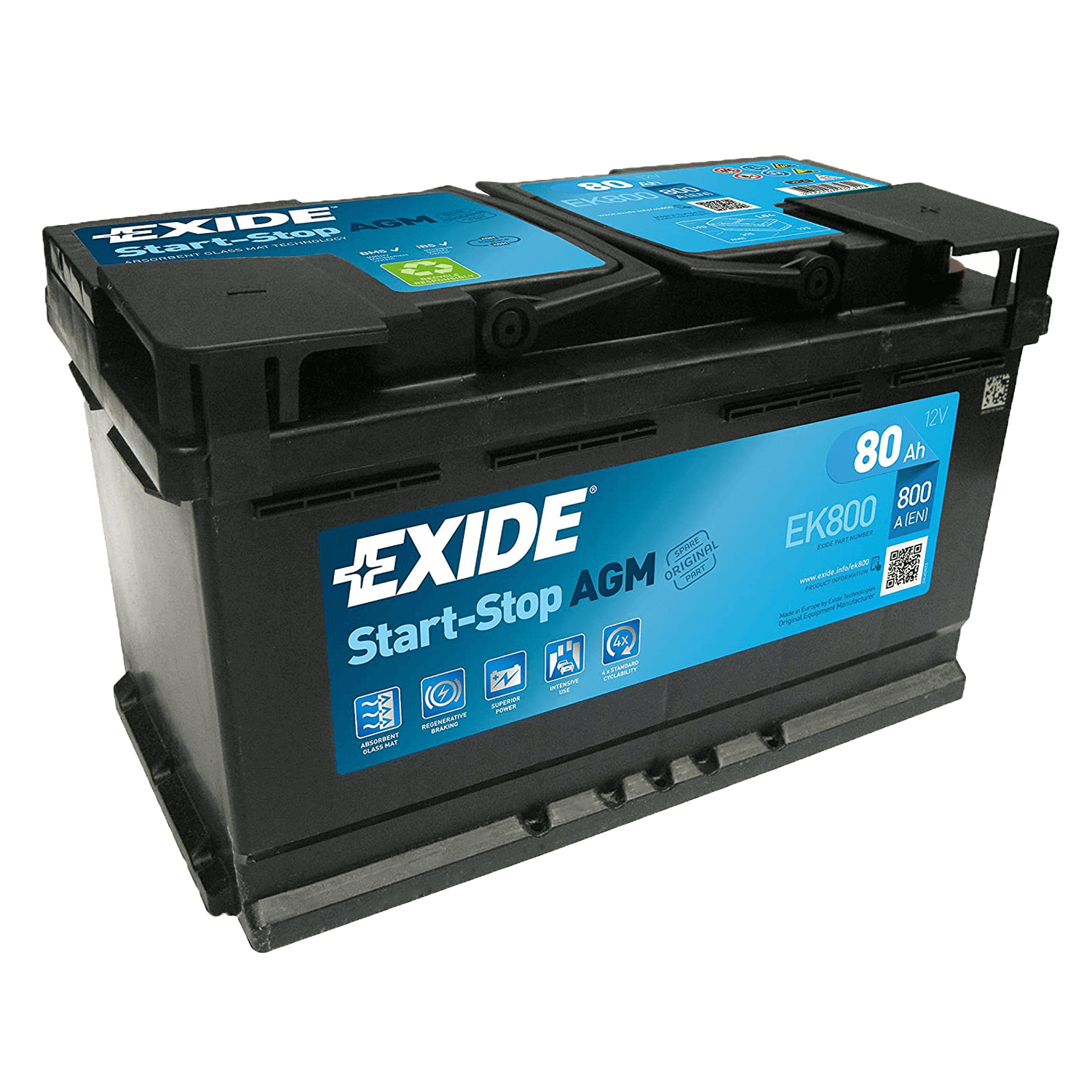 Exide EK800 Start-Stop AGM 12V 80Ah 800A Autobatterie, Starterbatterie, Boot, Batterien für