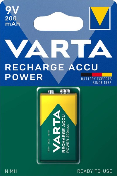 Varta Akku Recharge Accu Power 9V Block NiMH 200mAh (1er Blister)