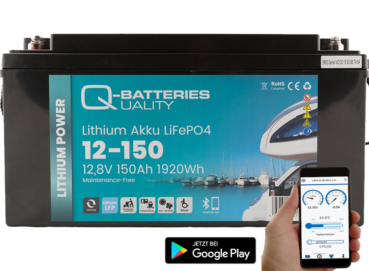 Q-Batteries Lithium Akku 12-100S 12,8V 100Ah 1280Wh LiFePO4 Batterie mit  Bluetooth, Versorgungsbatterie, Caravan, Batterien für
