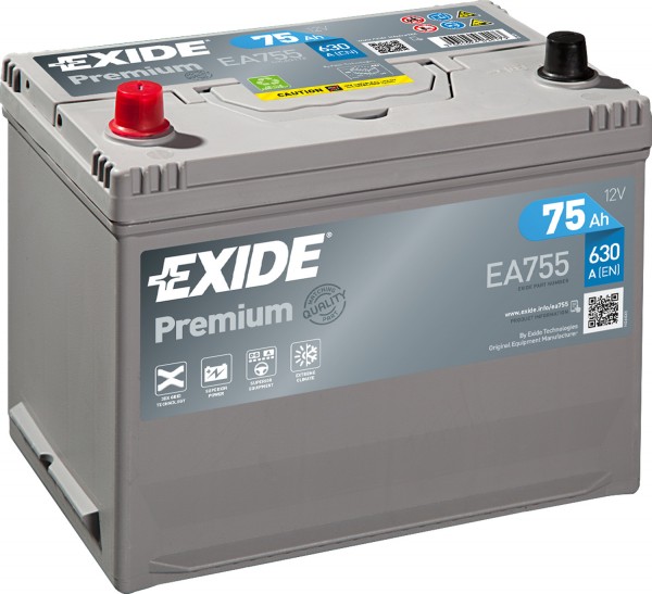 Exide EA755 Premium Carbon Boost 12V 75Ah 630A Autobatterie, Starterbatterie, Boot, Batterien für
