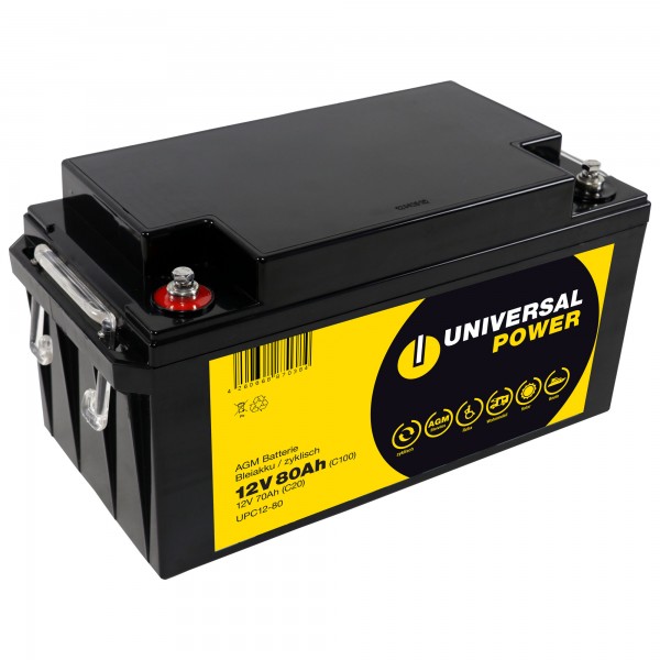 Universal Power UPC12-80 12V 80Ah (C100) AGM Solarbatterie  Wohnmobilbatterie, AGM Batterien, Akku & Batterien