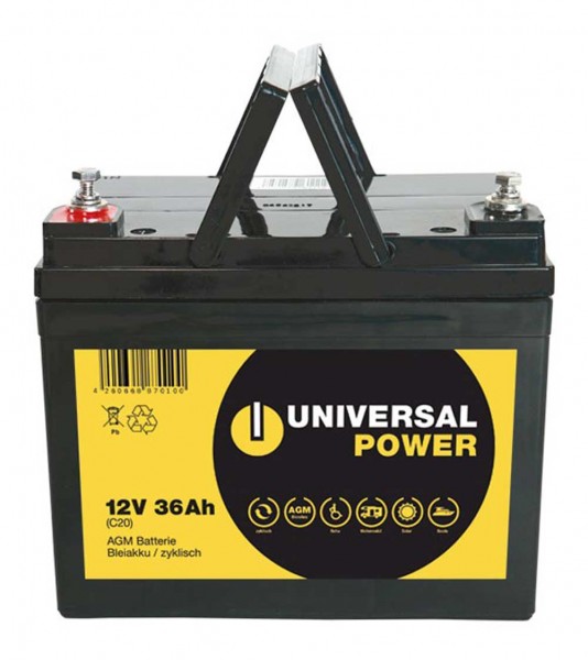 Universal Power AGM UPC12-36 12V 36Ah (C20) AGM Batterie zyklenfest wartungsfrei