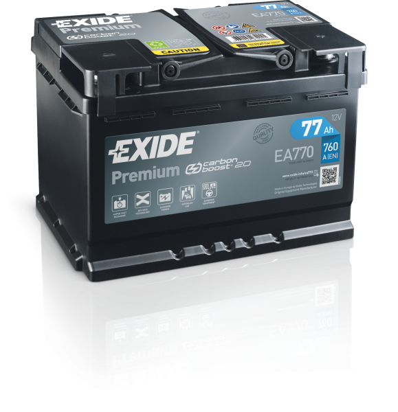 Exide EA770 Premium Carbon Boost 12V 77Ah 760A Autobatterie