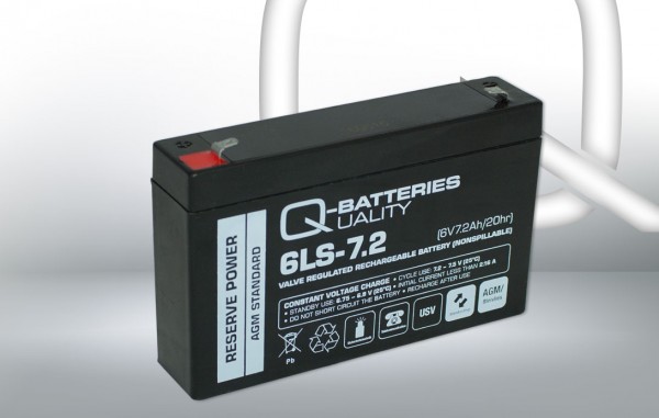 Q-Batteries 6LS-7.2 6V 7,2Ah Blei-Vlies Akku AGM VRLA