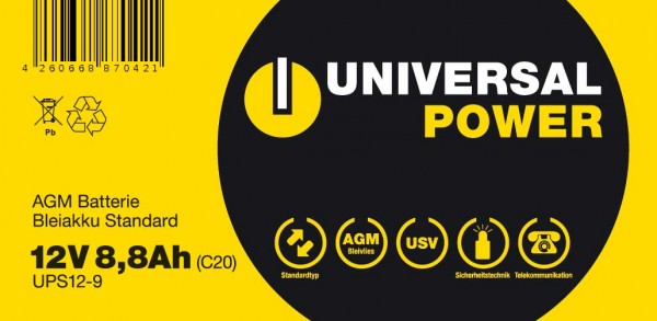 Aufkleber für Universal Power UPS12-9, bitte 12LSX-9 überkleben