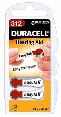 Duracell ActivAir Easy Tab 312 Hörgeräte Batterie 1,4V (6er Blister)