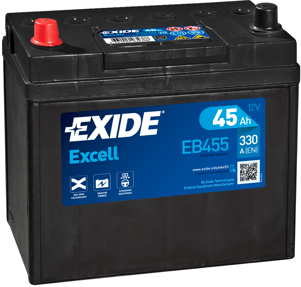 Exide EB455 Excell 12V 45Ah 300A Autobatterie, Starterbatterie, Boot, Batterien für