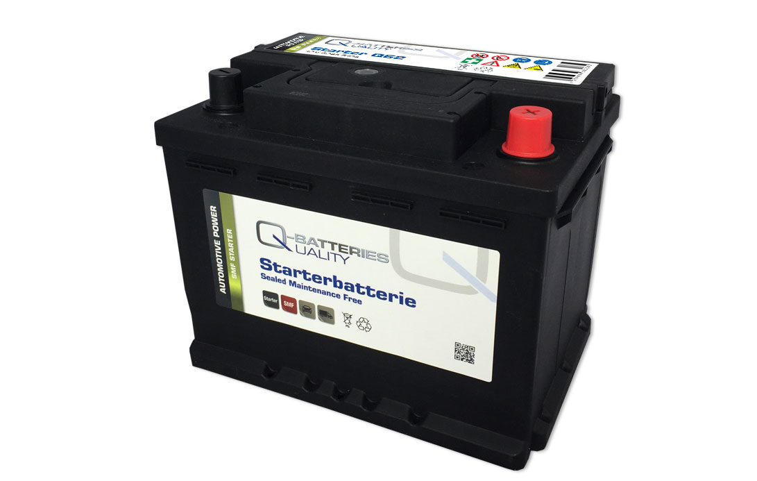 Q-Batteries Autobatterie Q62 12V 62Ah 510A, wartungsfrei, Starterbatterie, Boot, Batterien für