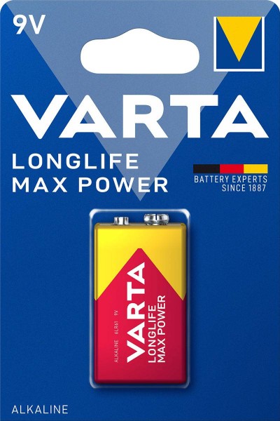 Varta Longlife Max Power 9V Block Batterie 4922 6LR61 (1er Blister)