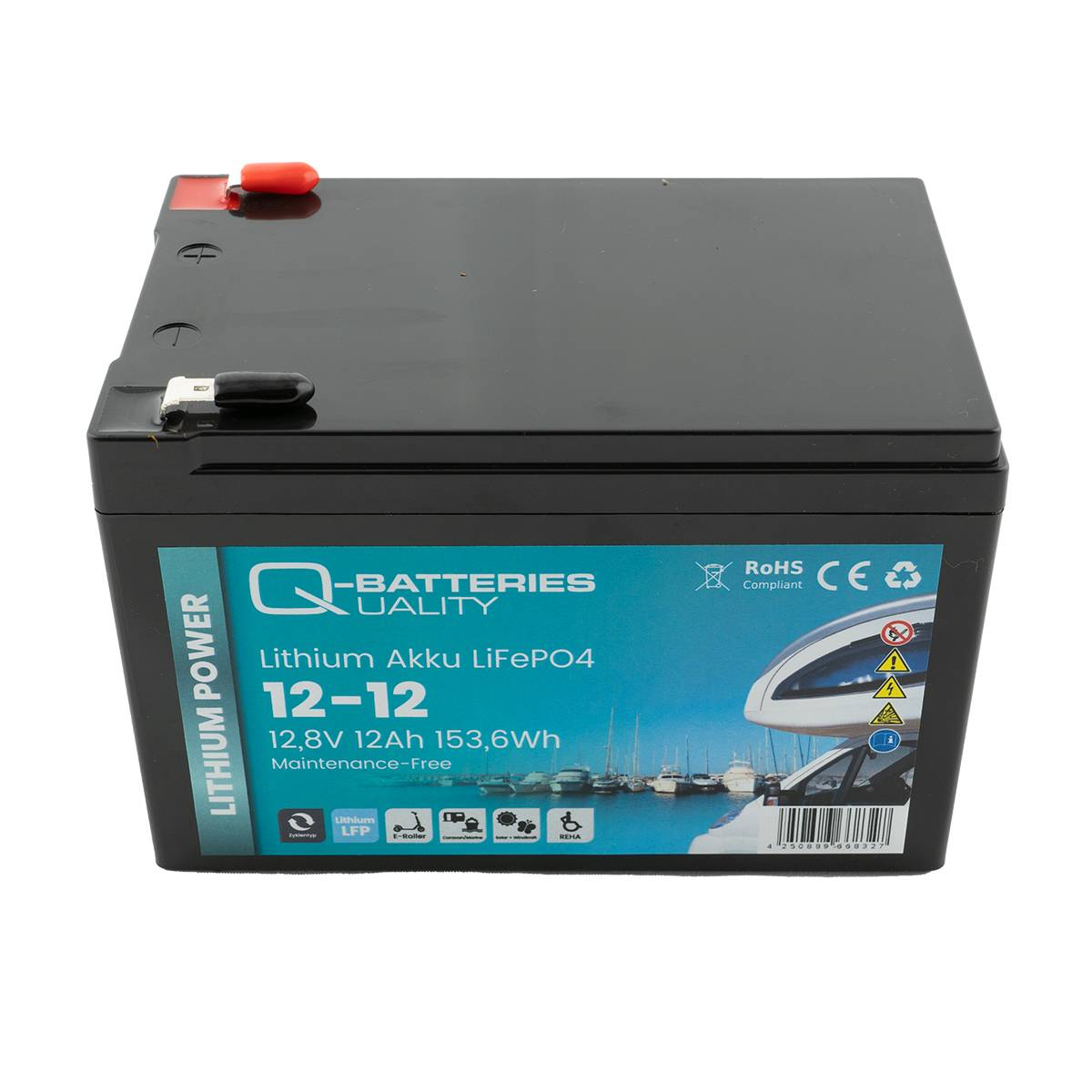 12V 12Ah LiFePO4 Lithium Batterie 153 Wh BMS Akku LFP