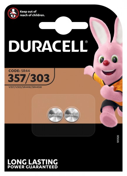 Duracell D 357/303 SR44 Uhrenknopfzelle Silberoxid 190mAh 1,55V (2er Blister)