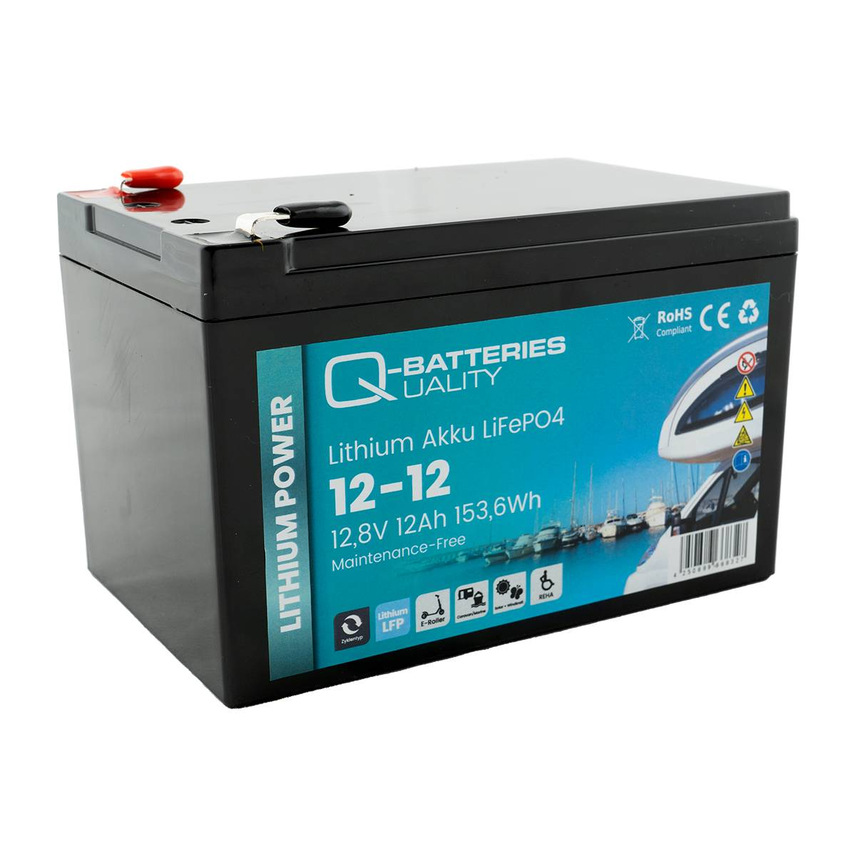 Q-Batteries Lithium Akku 12-12 12,8V 12Ah 153,6Wh LiFePO4 Lithium-Eisenphosphat, Versorgungsbatterie, Caravan, Batterien für