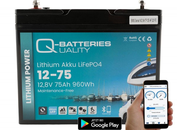 Q-Batteries Lithium Akku 12-75 12,8V 75Ah 1024Wh LiFePO4 Lithium-Eisenphosphat
