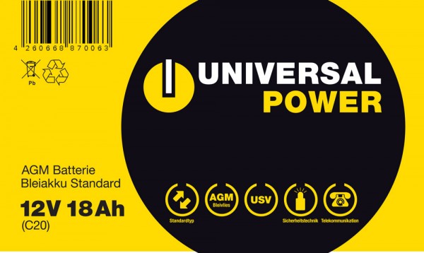 Aufkleber für Universal Power UPS12-18, bitte 12LS-18 überkleben